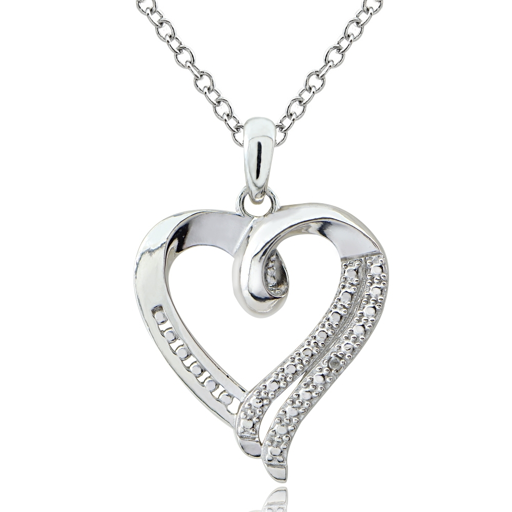 Sterling Silver Diamond Accent Open Heart Necklace Ebay